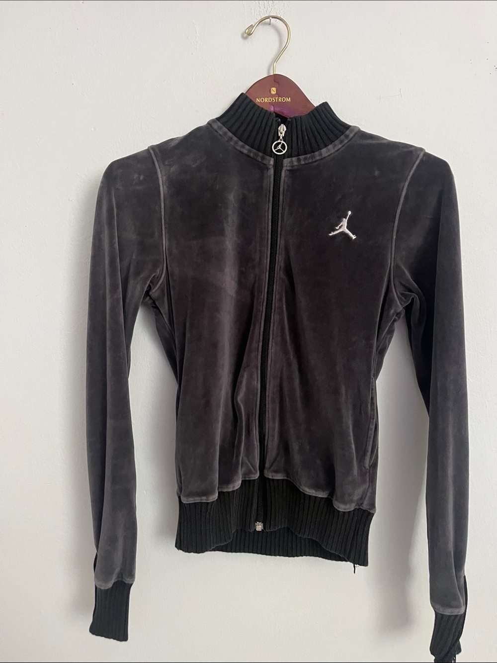 Jordan Black Velvet Bomber Jacket with Silver Jumpman